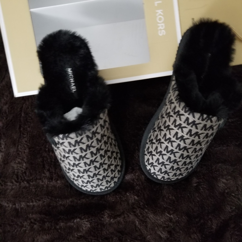 Michael Kors Black and Gray Monogram Slippers
